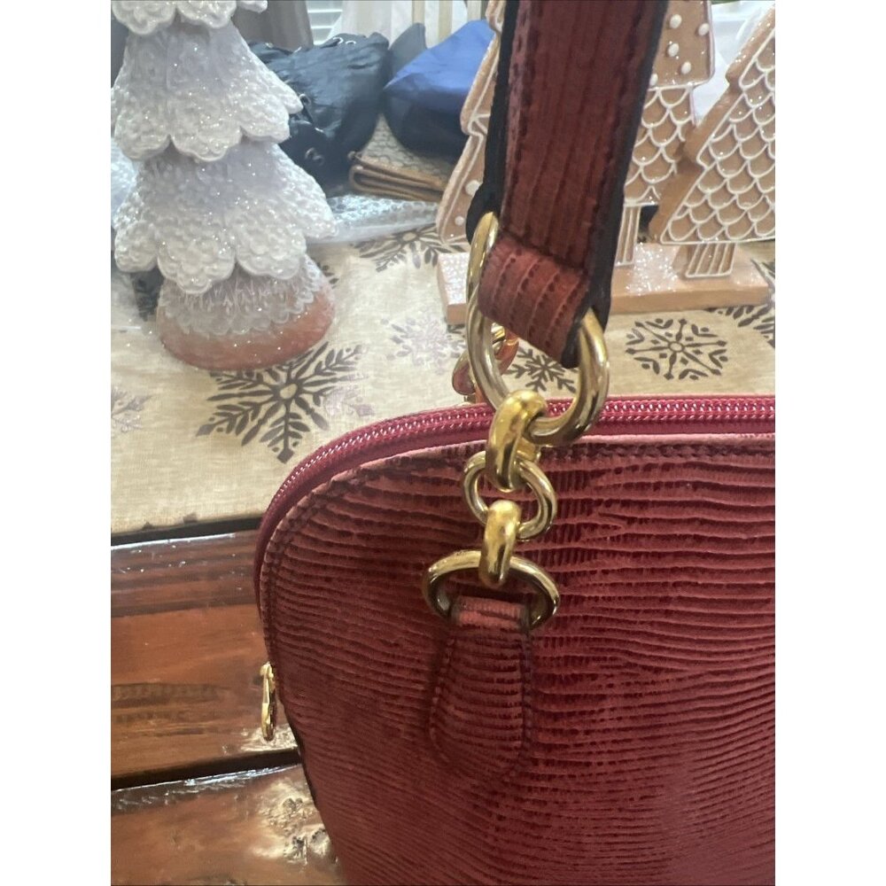 CRISTIAN MADE IN ITALY Genuine Leather Burgundy Red Dome Shaped Shoulder Bag - Picture 7 of 15